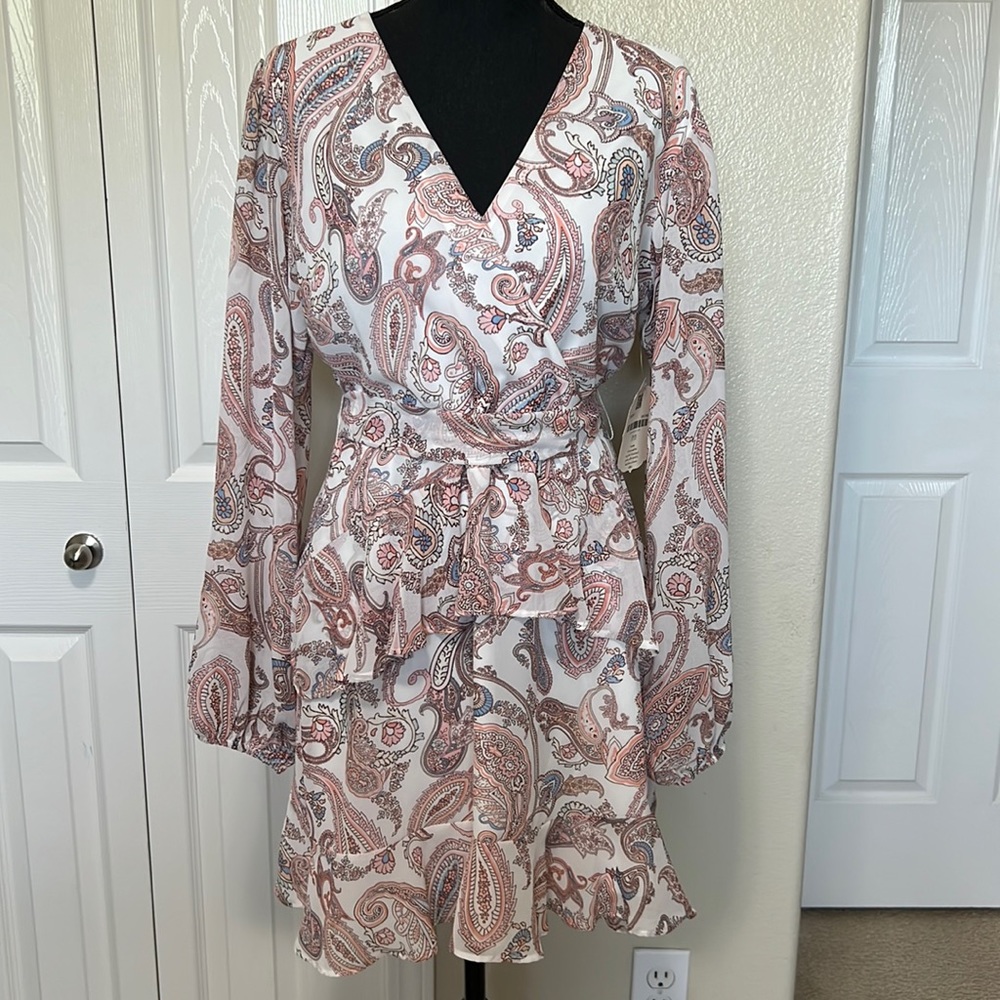 Altar’d State flirty ruffled mini dress pink paisley print large